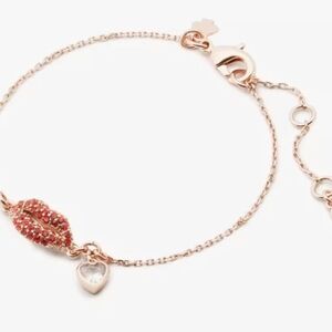 kate spade New York Rose Gold Lip & Heart Bracelet with Red Crystal Accents